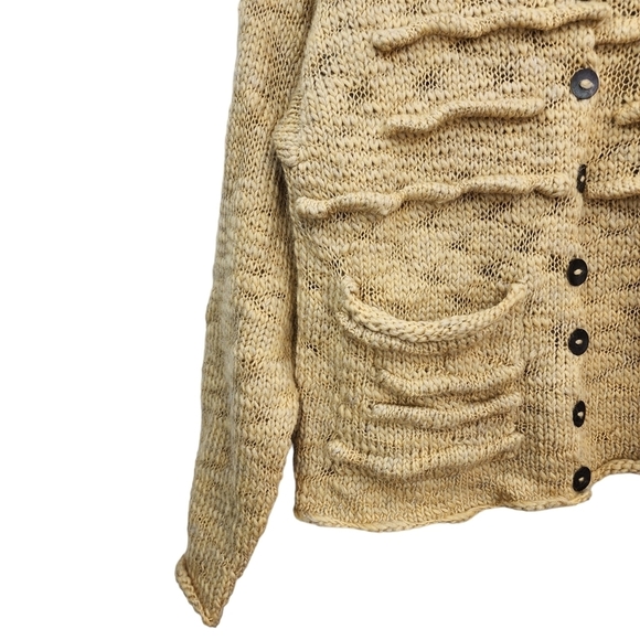 Sue P Knits Women's Button Front Wool Linen Blend Cardigan Sweater - Picture 4 of 7